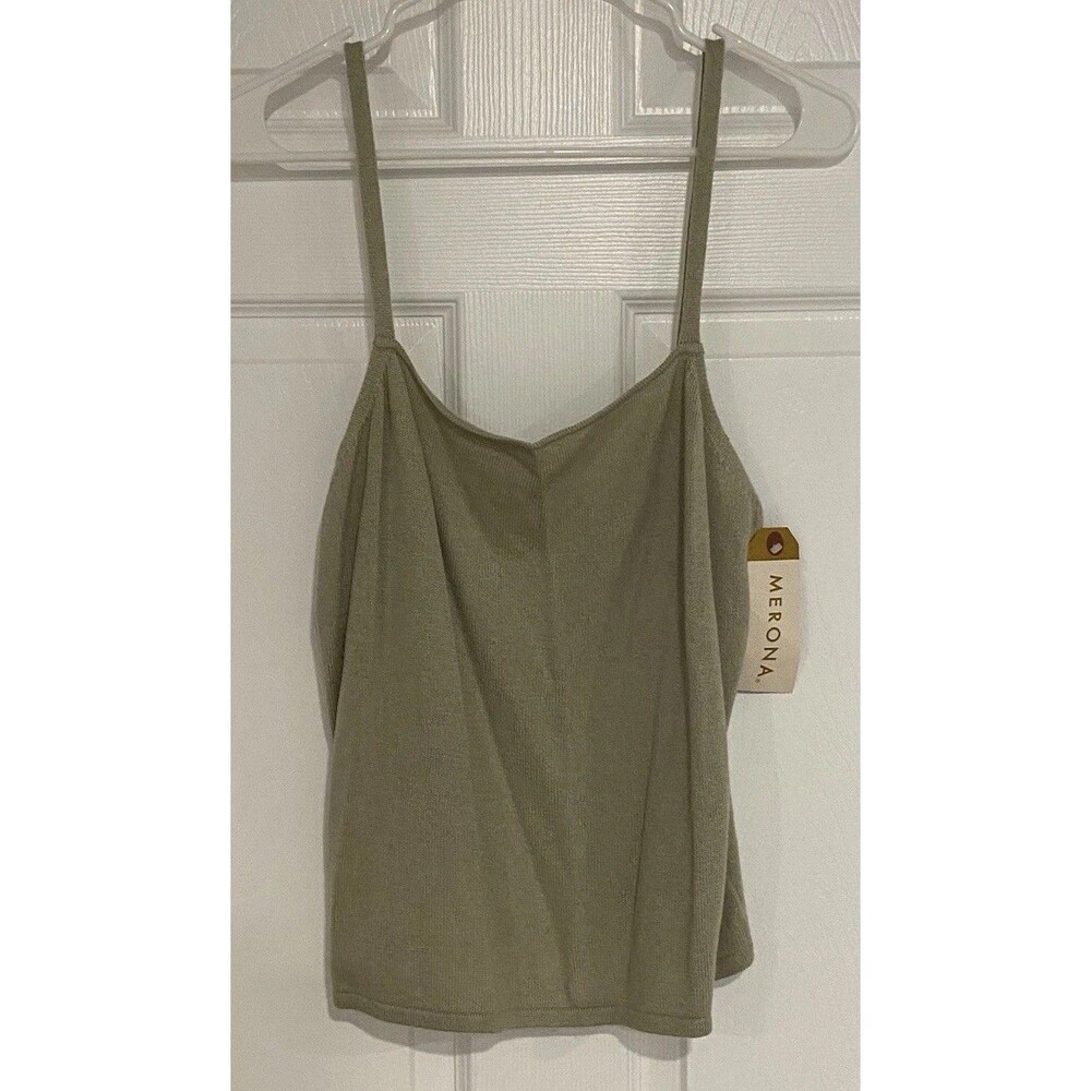 New With Tags Silk Cashmere Knit Cami Tank Top Grey Olive Old Money Vintage